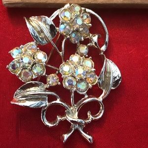 Silver Tone With Faux Diamonds Brooch